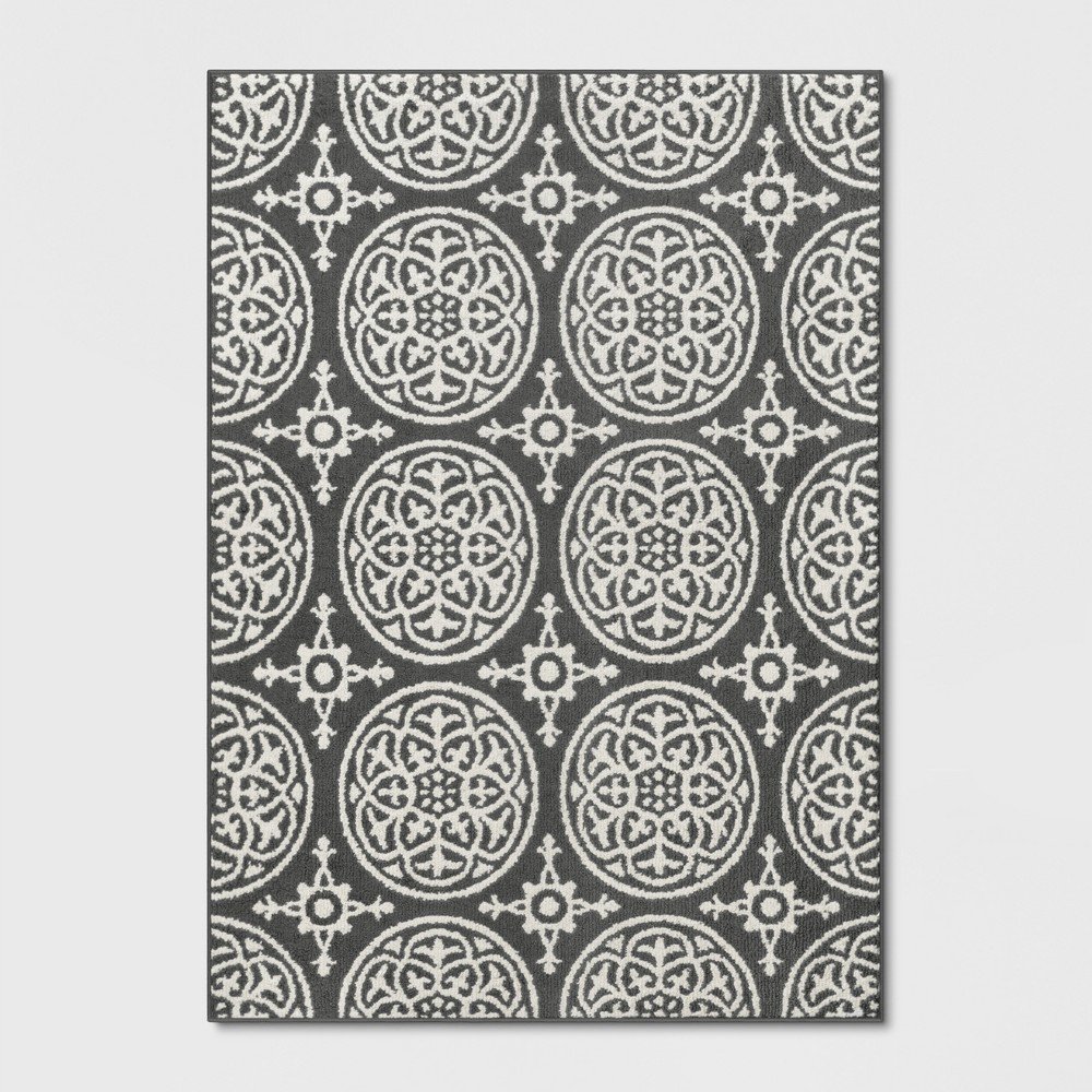 4'X5'6in Medallion Washable Tufted And Hooked Accent Rug Gray - Threshold™