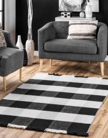 Black Parkland Fringed Plaid rug - Casuals Rectangle 9' x 12'