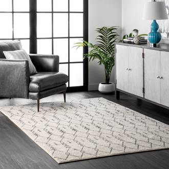 Off White Amora Cartouche Trellis rug - Contemporary Rectangle 10' x 14'