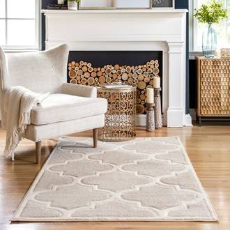 Neutral Keno Trellis rug - Contemporary Rectangle 7' 6in x 9' 6in