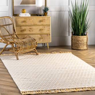 Beige Asteria Hive Fringed rug - Casuals Rectangle 9' x 12'