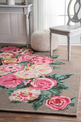 Light Brown Topall Beautiful Rose Bouquet rug - Country & Floral Rectangle 8' 6in x 11' 6in