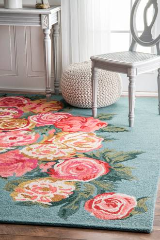 Light Blue Topall Beautiful Rose Bouquet rug - Country & Floral Rectangle 8' 6in x 11' 6in