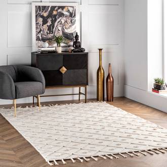 Ivory Waffell Diamond Textured Trellis Tassel rug - Casuals Rectangle 8' x 11'