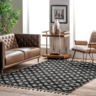 Dark Gray Waffell Diamond Textured Trellis Tassel rug - Casuals Rectangle 8' x 10'