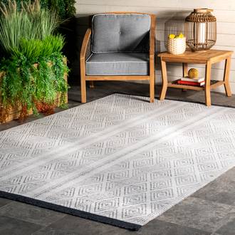 Gray Brunch Indoor/Outdoor Striped With Tassels rug - Casuals Rectangle 10' x 14'