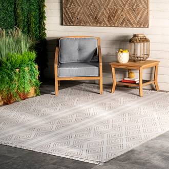 Beige Brunch Indoor/Outdoor Striped With Tassels rug - Casuals Rectangle 10' x 14'