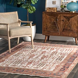 Beige Meadows Arboreal Landscape Fringe rug - Transitional Rectangle 9' x 12'