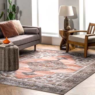 Peach Rain Haven Native Iris Medallion Washable rug - Bohemian Rectangle 5' x 8'