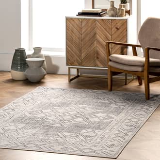 Light Gray Rain Haven Medallion Washable rug - Transitional Rectangle 9' x 12'