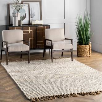 Off White Coastline Solid Jute Tassel rug - Jute & Sisal Rectangle 9' x 12'
