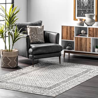 Light Gray Koko Bordered Lattice rug - Transitional Rectangle 4' x 6'