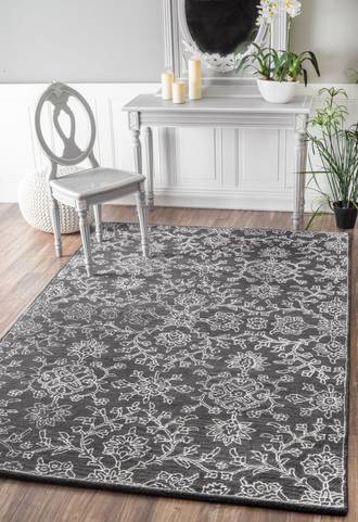 Charcoal Allentown MA03 Hand Tufted Wool Floral Ogee Damask rug
