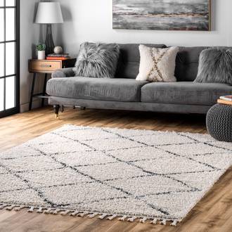 Off White Temara Moroccan Lattice Tassel rug - Contemporary Rectangle 10' x 13'