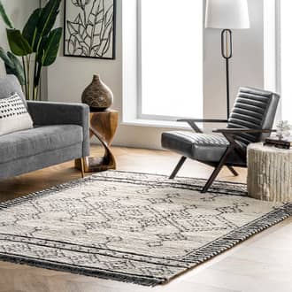 Beige Airydale Stippled Diamonds Fringed rug - Transitional Rectangle 9' x 12'