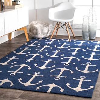 Navy Hacienda Anchors Indoor/Outdoor rug - Novelty Rectangle 9' x 12'