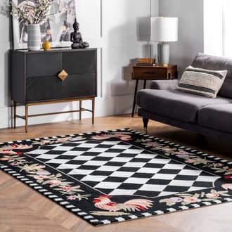 Black Homespun Rooster rug