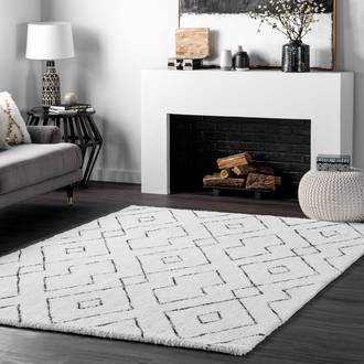 White Snowpeak Double Diamond Lattice Shag rug - Contemporary Rectangle 10' x 14'
