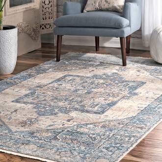 Light Blue Edessa Fringed Medallion rug - Traditional Rectangle 9' x 12'