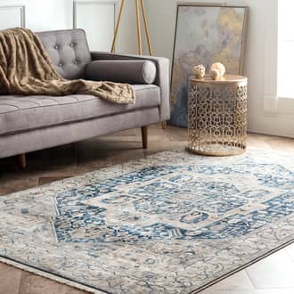 Gray Edessa Fringed Medallion rug - Traditional Rectangle 9' x 12'