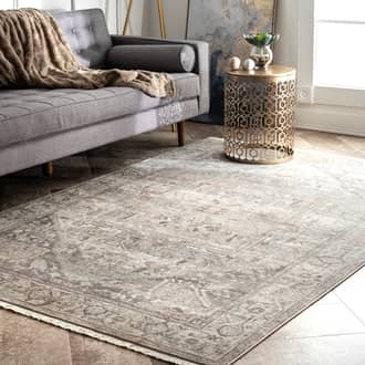 Silver Edessa Fringed Medallion rug - Traditional Rectangle 9' x 12'