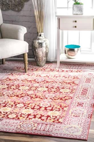 Red Silky Road Muted Floral Design rug