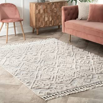 Beige Grooven Textured Tasseled rug