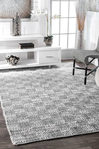 Ivory Chindi Braided Checkerboard rug - Casuals Rectangle 5' x 8'