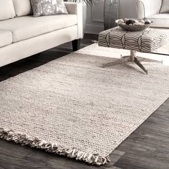 Beige Pannose Felted Wool Tasseled rug