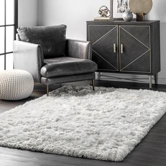 Pearl White Silvics Silky Shine Solid Shag rug - Contemporary Rectangle 12' x 15'