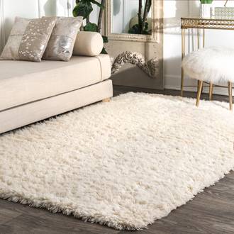Solid Ivory Tuscan Wool Moroccan Shag rug - Contemporary Rectangle 9' x 12'