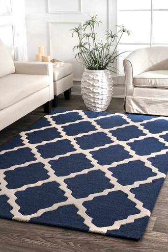 Navy Homespun Moroccan Trellis rug - Contemporary Rectangle 9' 6in x 13' 6in