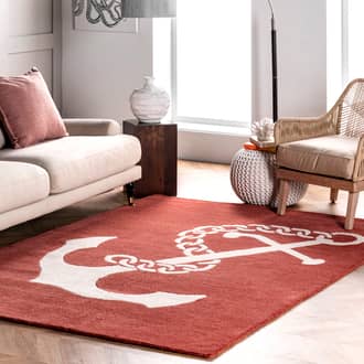 Rust Tuscan Nautical Anchor rug - Coastal Rectangle 9' x 12'