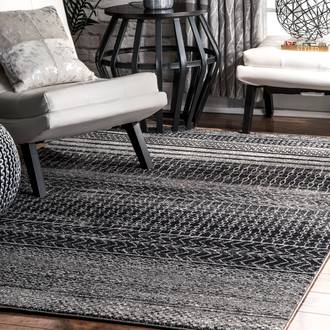 Dark Gray Bosphorus Banded Abacus And Stripes rug - Contemporary Rectangle 12' x 18'