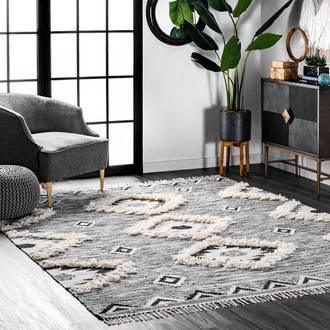 Black Nacoda Shaggy Moroccan Lattice Fringe rug - Geometric Rectangle 12' x 18'