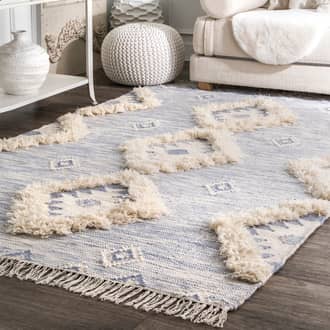 Blue Nacoda Shaggy Moroccan Lattice Fringe rug