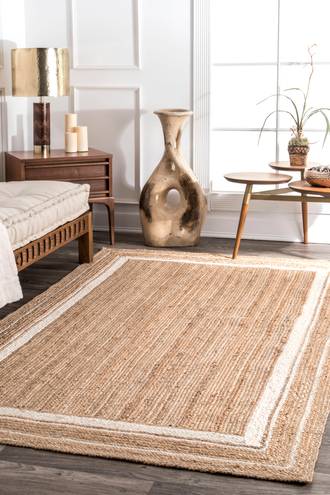 Off White Boardwalk Jute Braided Saturn Border rug - Casuals Rectangle 12' x 15'