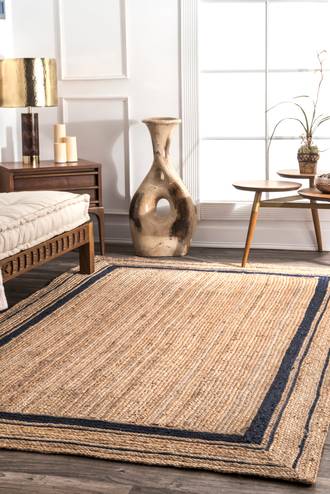 Navy Boardwalk Jute Braided Saturn Border rug - Casuals Rectangle 10' x 14'