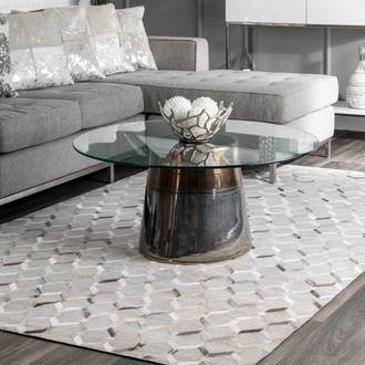 Gray Mandovi Cowhide Ogee Trellis rug - Geometric Rectangle 9' x 12'