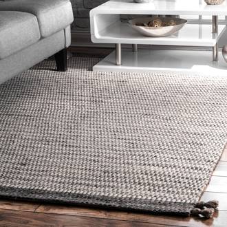 Gray Asteria Fragmented Stripes Braided Tassel rug