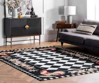 Black Homespun Rooster rug