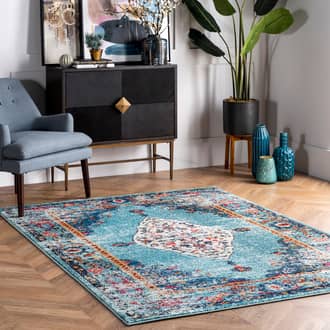 Aqua Chroma Iris Fading Oriental Medallion rug
