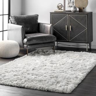 Pearl White Silvics Silky Shine Solid Shag rug