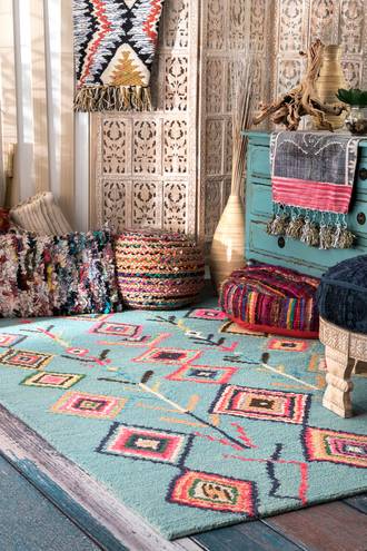 Turquoise Berber Moroccan Diamond rug