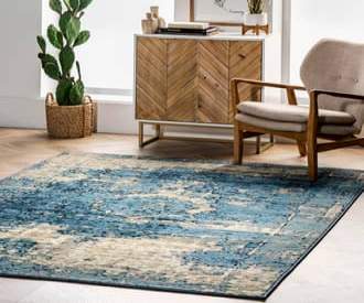 Blue Tracce Distressed Foggy Medallion rug
