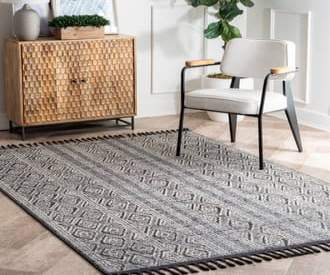 Gray Opell Striped Tasseled rug