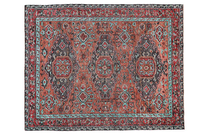 Celine Hand-Knotted Rug - Rust/Aqua - 2'x3'