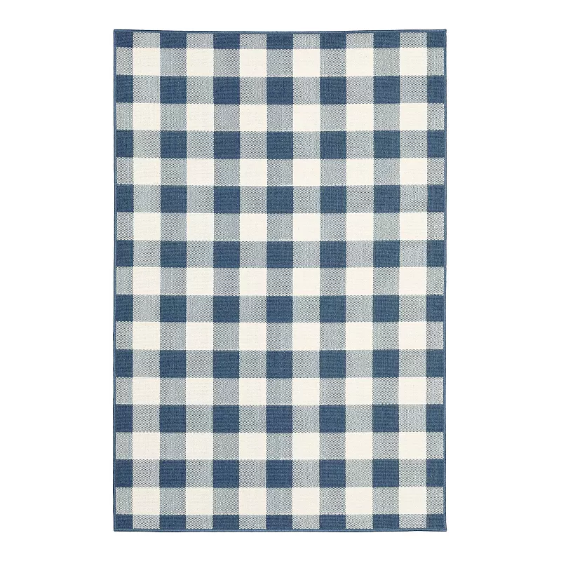 StyleHaven Mainland Gingham Plaid Indoor Outdoor Rug, Blue, 2X3 Ft