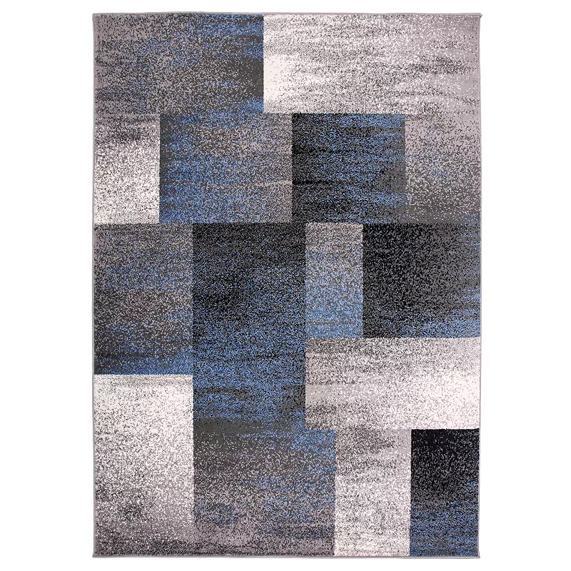 World Rug Gallery Nevada Modern Distressed Boxes Rug, Blue, 8X10 Ft