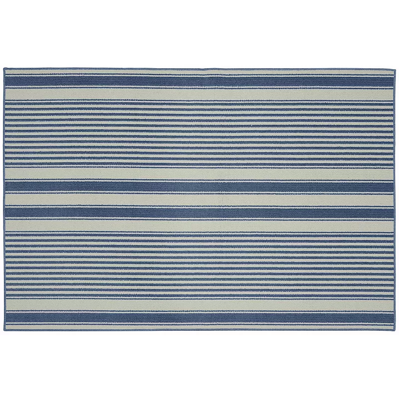 Garland Rug Cape Cod Striped Rug - 6' x 8', Blue, 6X8 Ft